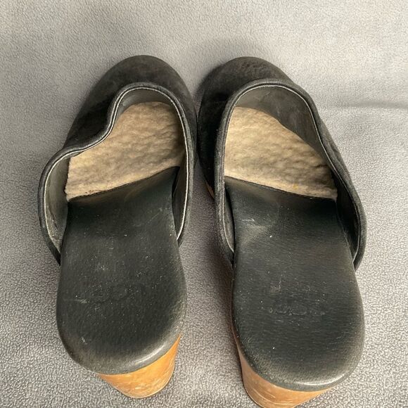UGG Australia Womens Black Suede Leather Abbie Studded Wooden Clog Mules Size 7 - Picture 8 of 12